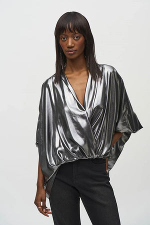 Joseph Ribkoff Metallic Foiled Chiffon Wrap Top