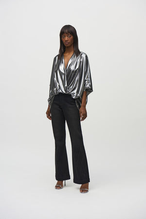 Joseph Ribkoff Metallic Foiled Chiffon Wrap Top