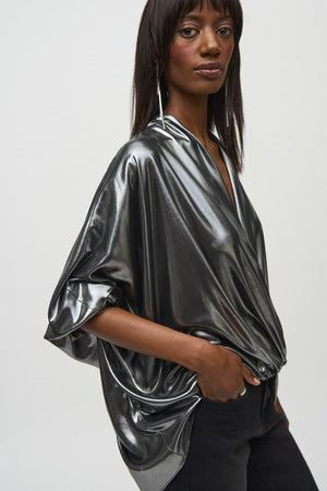 Joseph Ribkoff Metallic Foiled Chiffon Wrap Top