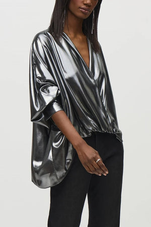 Joseph Ribkoff Metallic Foiled Chiffon Wrap Top