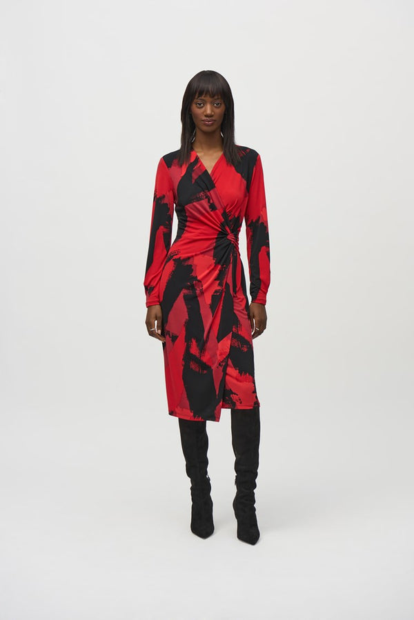 Joseph Ribkoff Silky Knit Abstract Print Wrap Dress