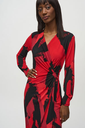 Joseph Ribkoff Silky Knit Abstract Print Wrap Dress