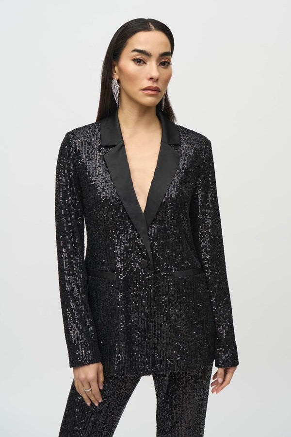 Joseph Ribkoff Sequined Blazer With Satin Lapel