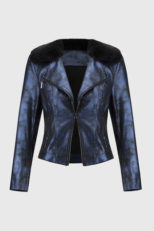 Joseph Ribkoff Foiled Suede Jacket With Faux-Fur Collar