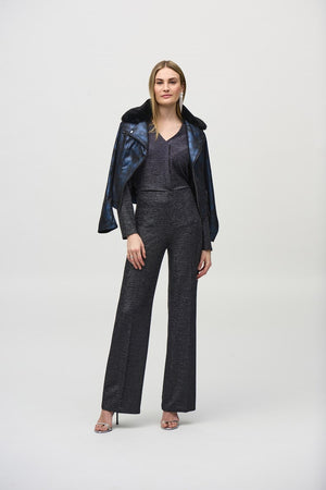 Joseph Ribkoff Foiled Suede Jacket With Faux-Fur Collar