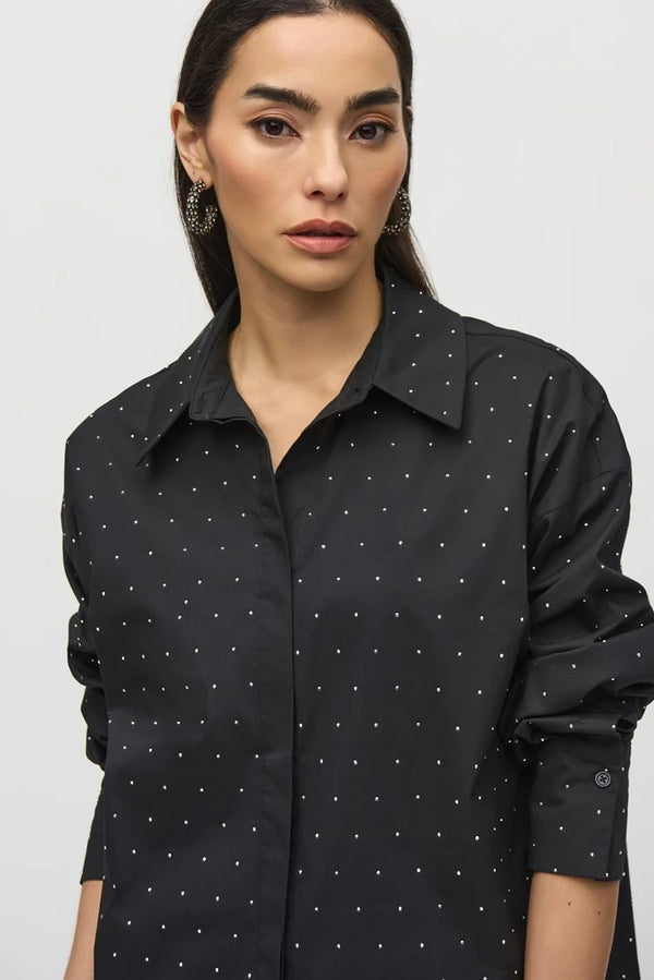 Joseph Ribkoff Stretch Cotton Blouse With Rhinestones