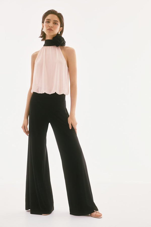 Joseph Ribkoff Signature Silky Knit And Chiffon Wide Leg Jumpsuit