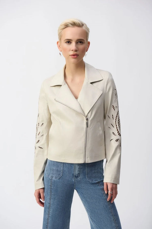 Joseph Ribkoff Foiled Faux Suede Moto Jacket