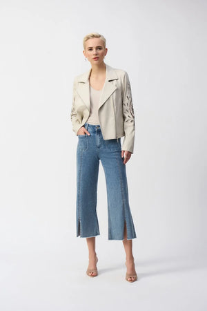 Joseph Ribkoff Foiled Faux Suede Moto Jacket