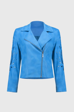 Joseph Ribkoff Foiled Faux Suede Moto Jacket