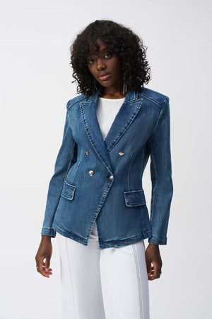 Joseph Ribkoff Stretch Denim Double Breasted Blazer