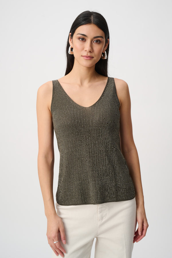 Joseph Ribkoff Metallic Knitted Camisole with Rhinestones