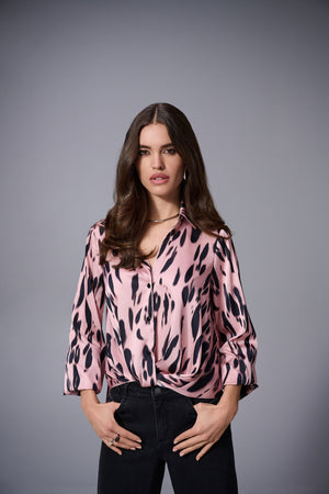 Joseph Ribkoff Recycled Satin Animal Print Draped Top