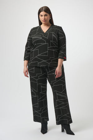 Joseph Ribkoff Jacquard Knit Abstract Print Wide-Leg Pants