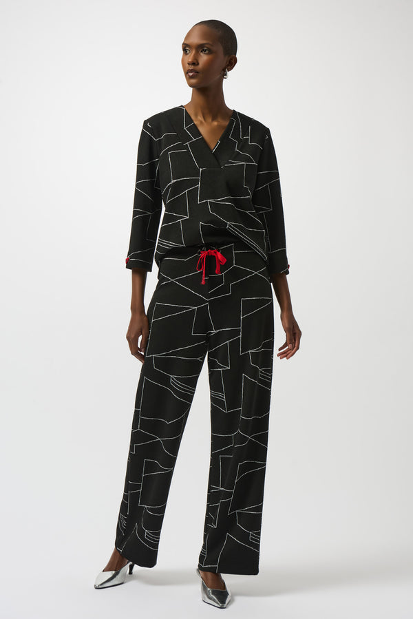 Joseph Ribkoff Jacquard Knit Abstract Print Wide-Leg Pants