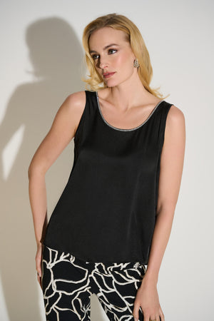 Joseph Ribkoff Signature | Recycled Satin Top with Rhinestone Trim