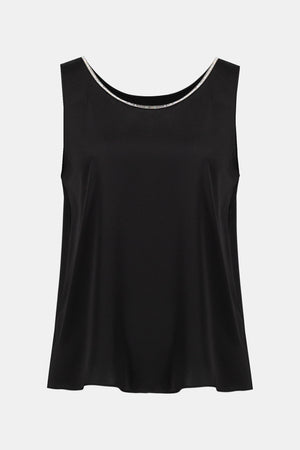 Joseph Ribkoff Signature | Recycled Satin Top with Rhinestone Trim
