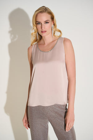 Joseph Ribkoff Signature | Recycled Satin Top with Rhinestone Trim