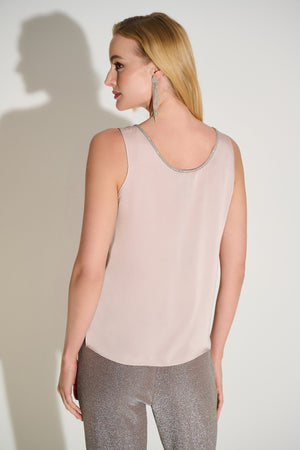 Joseph Ribkoff Signature | Recycled Satin Top with Rhinestone Trim