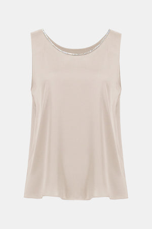 Joseph Ribkoff Signature | Recycled Satin Top with Rhinestone Trim