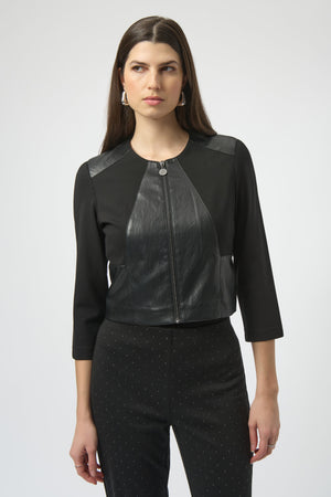 Joseph Ribkoff Heavy Knit and Leatherette Fitted Jacket