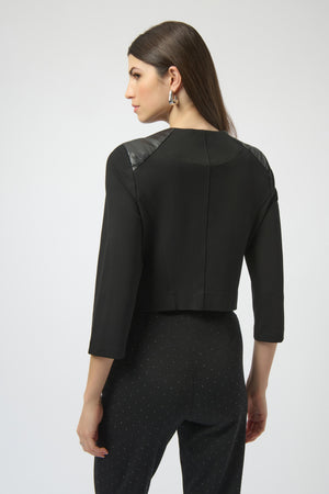 Joseph Ribkoff Heavy Knit and Leatherette Fitted Jacket