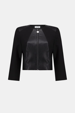 Joseph Ribkoff Heavy Knit and Leatherette Fitted Jacket