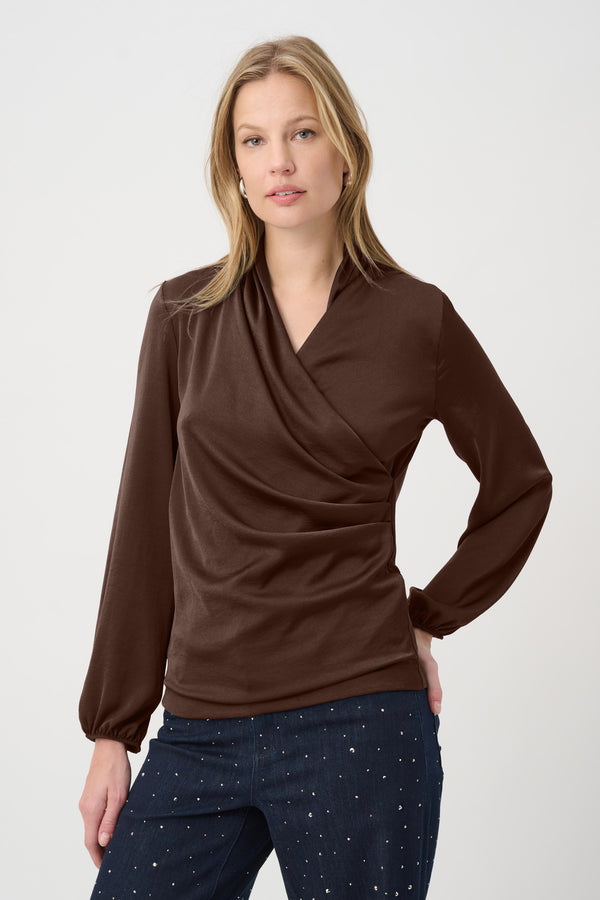 Joseph Ribkoff Recycled Satin Faux-Wrap Top