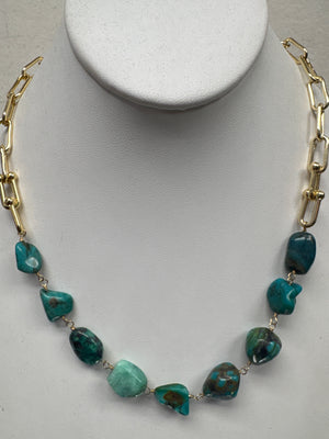 Charlene K Gold Green Turquoise Clasp-Drop Necklace