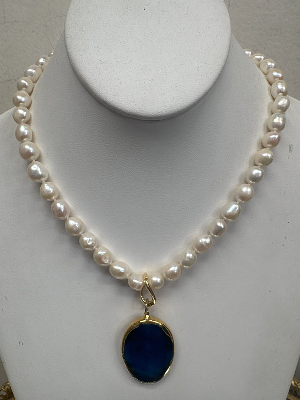 Charlene K Gold Baroque Pearl Onyx Canelian Necklace