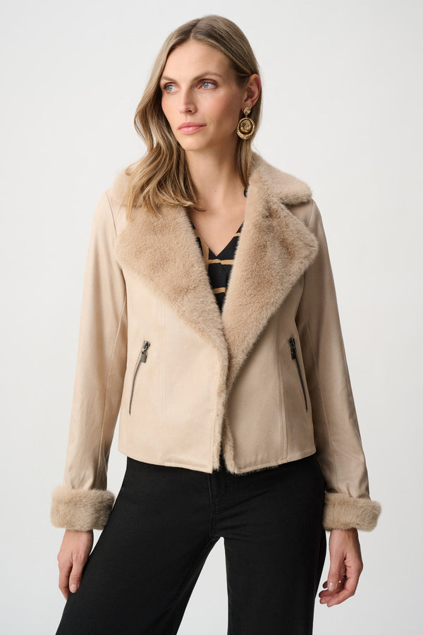 Joseph Ribkoff Faux Fur Trim Moto Jacket