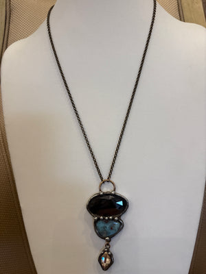 Mikal Winn Agate Siena Cat Eye Swarovski Necklace