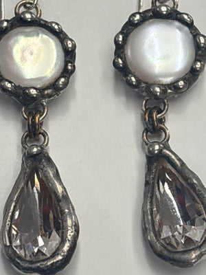 Mikal Winn Coin Pearl Swarovsky Teardrop Earrings