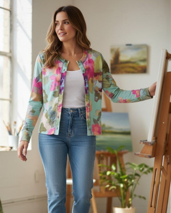 Petit Pois Cropped Cardigan Top With Poms