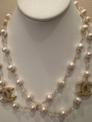 Ramina Pearls BIG CC Symbol White Pearls & Crystals Necklace