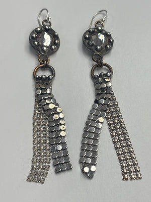 Mikal Winn Sequin Swarovsky Silver Mesh Earrings