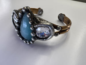 Mikal Winn Dual Swarovsky Aqua Cat's Eye Teardrop Bracelet