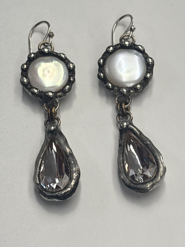 Mikal Winn Coin Pearl Swarovsky Teardrop Earrings