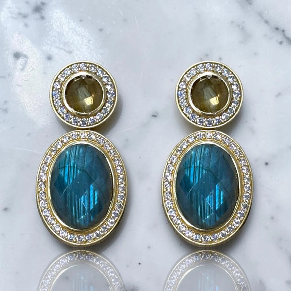Tat2 Designs Forte Earrings – Gold Labradorite Stud & Removable Drop | Lune Noire