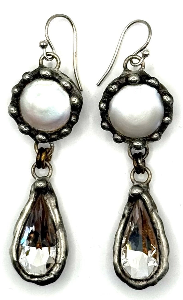 Mikal Winn Coin Pearl Swarovsky Teardrop Earrings