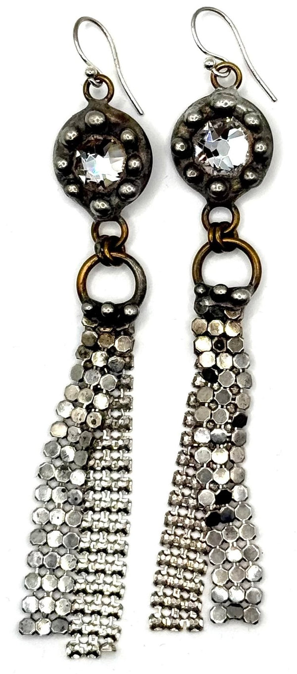 Mikal Winn Sequin Swarovsky Silver Mesh Earrings