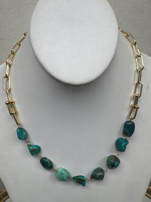 Charlene K Gold Green Turquoise Clasp-Drop Necklace