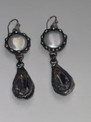 Mikal Winn Coin Pearl Swarovsky Teardrop Earrings