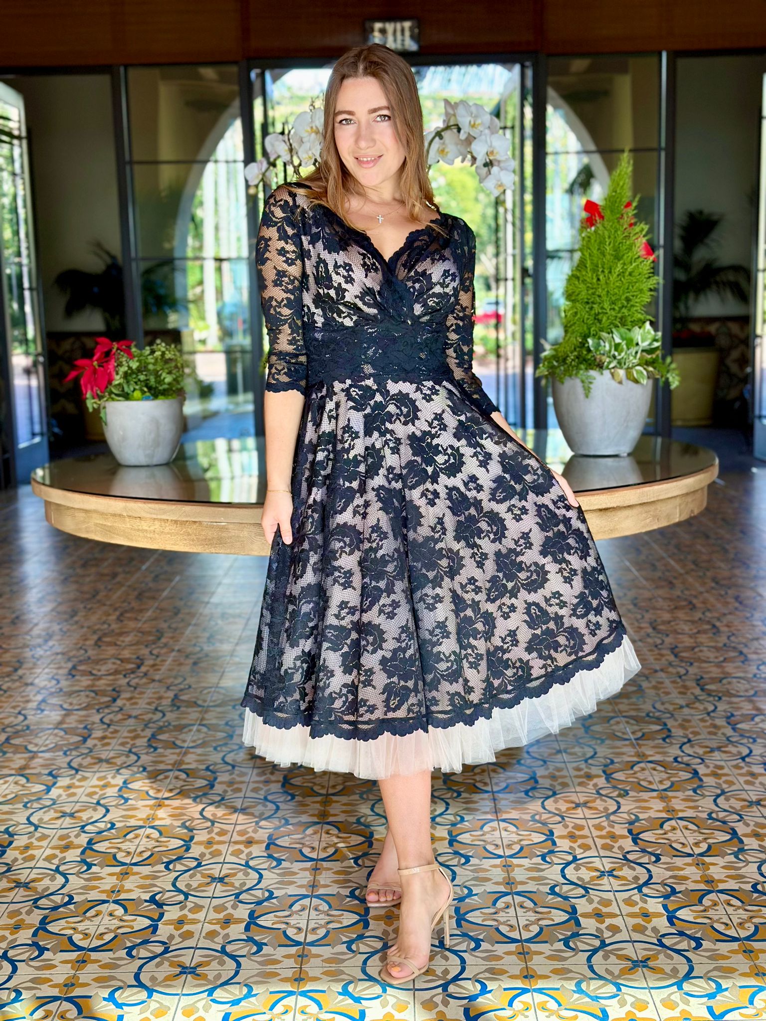 Olvis Lace Grace Kelly Dress 3/4 Sleeve - PapillonStyles Olvis Lace Grace Kelly Dress 3/4 Sleeve - PapillonStyles