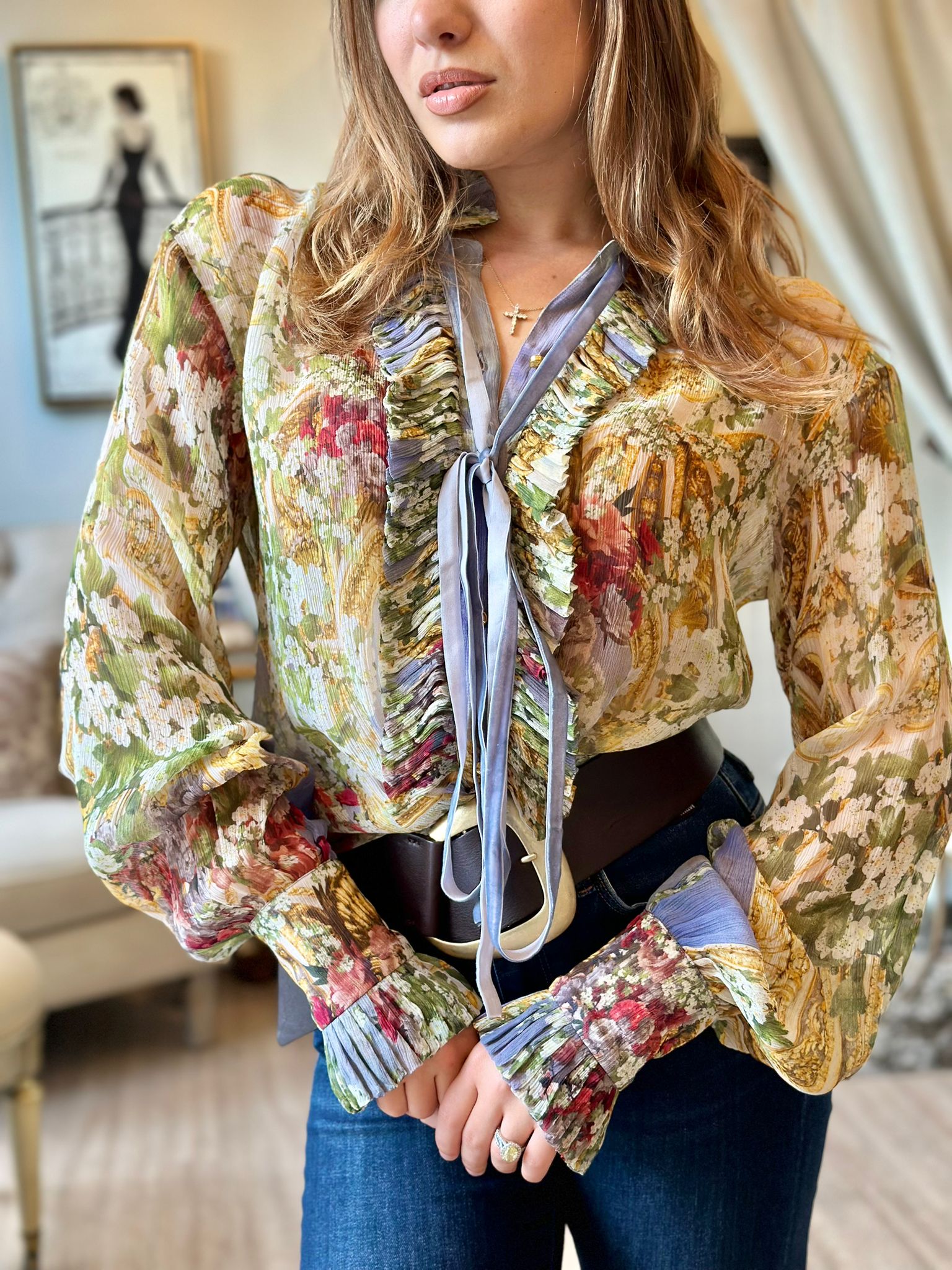 Falguni Shane Peacock Garden of Eden Front Ruffle Chiffon