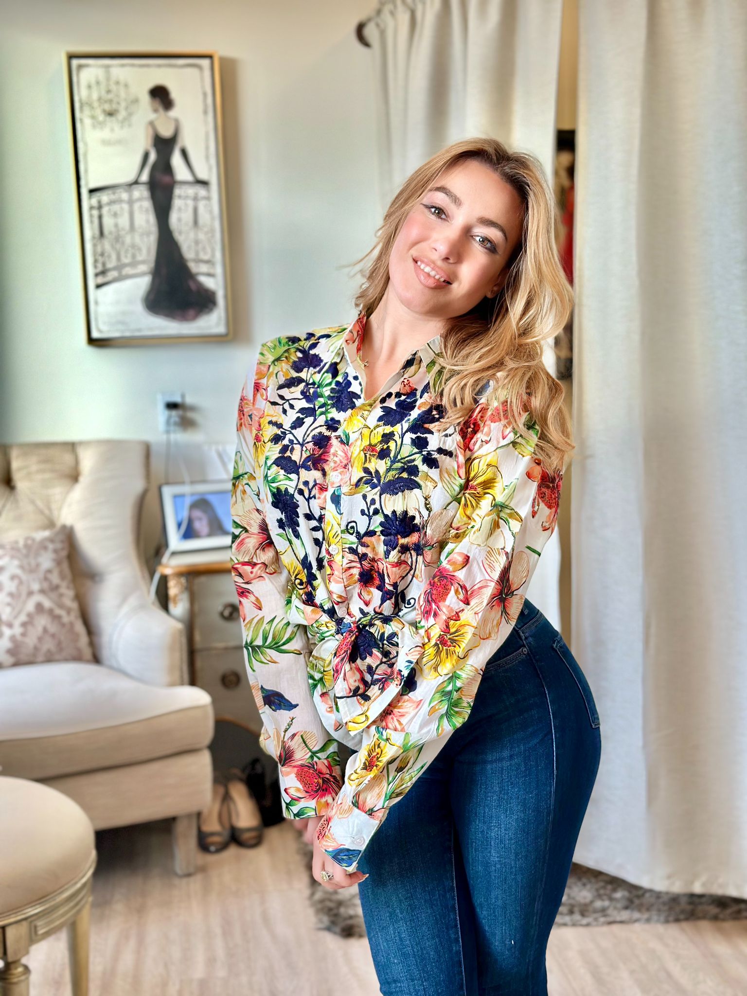 YILON イロン joli flower blouse Nu Vintage Long Sleeve Flower Vintage Blouse - PapillonStyles