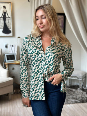 VLT's By Valentina's Long-sleeved viscose blouse with Chains patterns