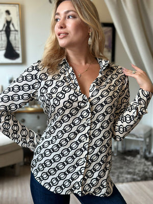 VLT's By Valentina's Long-sleeved viscose blouse with Chains patterns