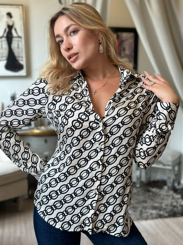 VLT's By Valentina's Long-sleeved viscose blouse with Chains patterns