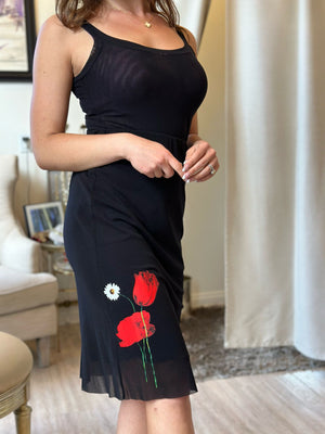 Petit Pois Lined Mesh Straight Skirt W/Flower